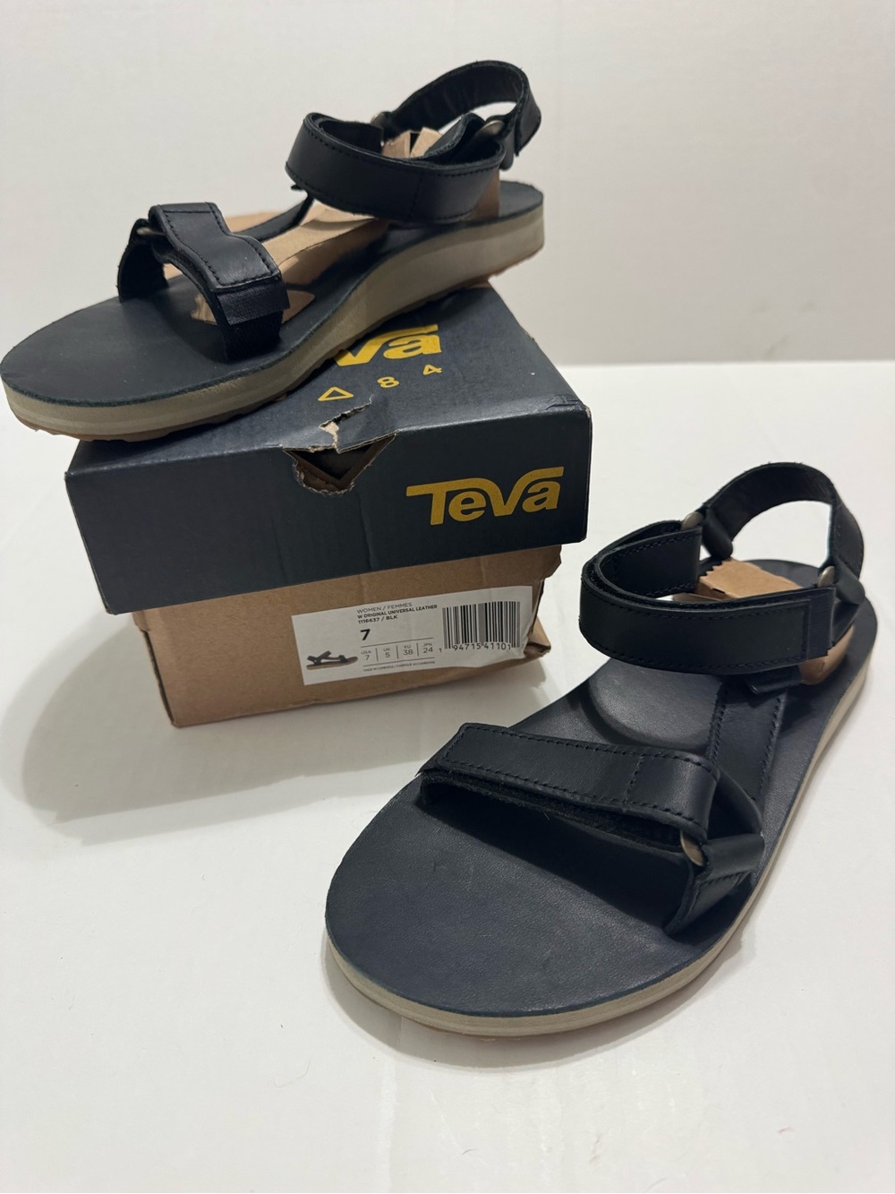 Teva Women's Original Universal Leather Sandals Size 7 Black Strappy